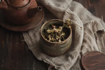 Rustic Herbal Tea Cup with Dried Flowers