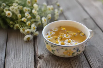Rustic Chamomile Tea Cup Still Life