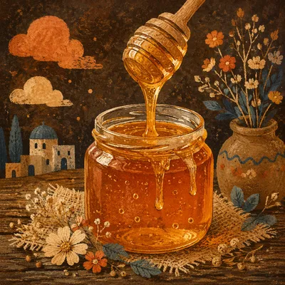 Golden Honey Dripping Into Rustic Glass Jar