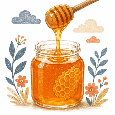 Golden Honey Dripping Into Glass Jar