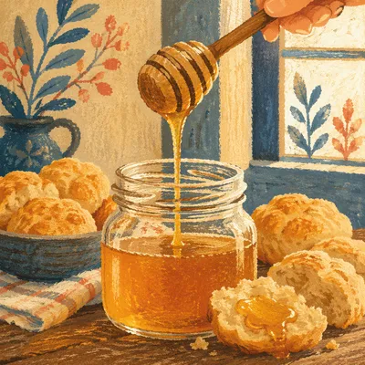 Golden Honey Dripping Into Rustic Jar