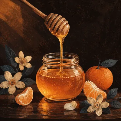 Golden Honey Dripping Into Glass Jar