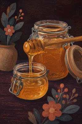 Golden Honey Dripping Into Glass Jar