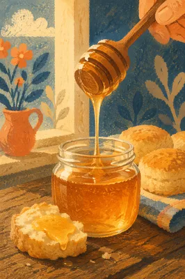 Golden Honey Dripping Into Rustic Jar