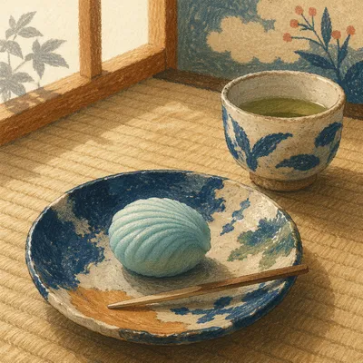 Japanese Wagashi on Hand-Glazed Ceramic Plate
