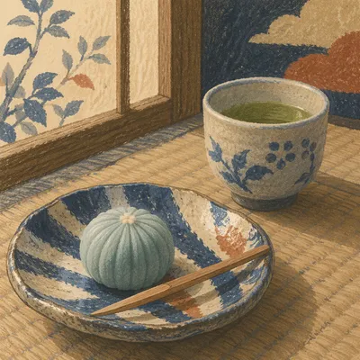 Traditional Japanese Wagashi with Green Tea