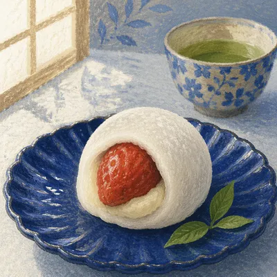 Japanese Wagashi Mochi with Strawberry Filling