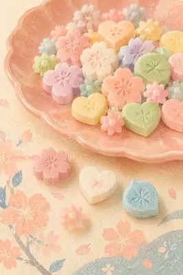 Pastel Japanese Wagashi on Pink Ceramic Plate