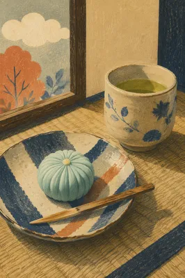 Traditional Japanese Wagashi with Green Tea