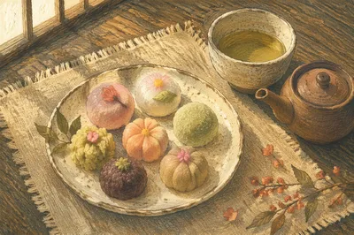 Traditional Japanese Wagashi Tea Ceremony Still Life