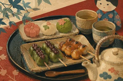 Traditional Japanese Wagashi Tea Table