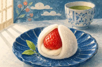 Japanese Wagashi Mochi with Strawberry Filling