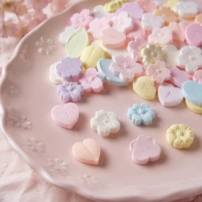 Pastel Japanese Wagashi on Pink Ceramic Plate