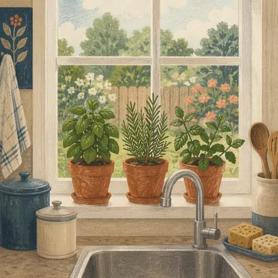 Fresh Kitchen Herbs on a Windowsill