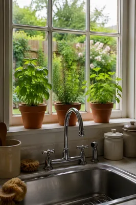 Fresh Kitchen Herbs on Sunny Windowsill