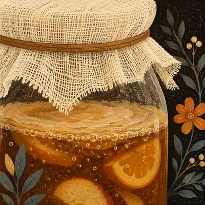 Rustic Homemade Kombucha with Fruit Infusion