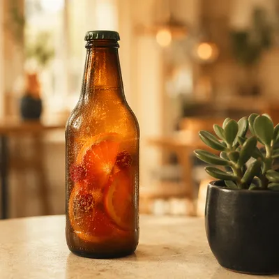 Amber Kombucha Bottle with Fruit Infusion