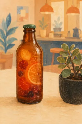 Amber Kombucha Bottle with Fruit Infusion