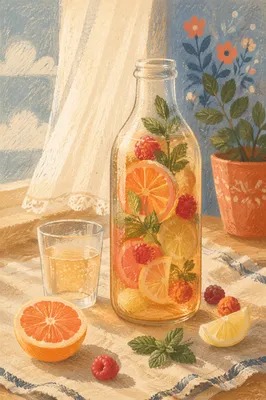 Artisanal Kombucha Bottle with Fresh Fruit