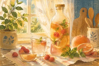 Artisanal Kombucha Bottle with Citrus and Mint