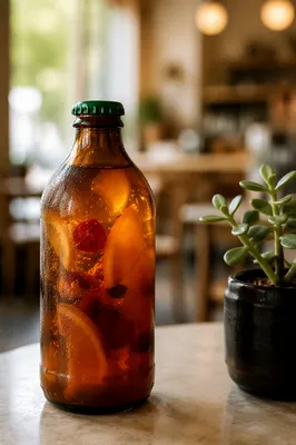 Artisanal Fruit Kombucha in Amber Bottle
