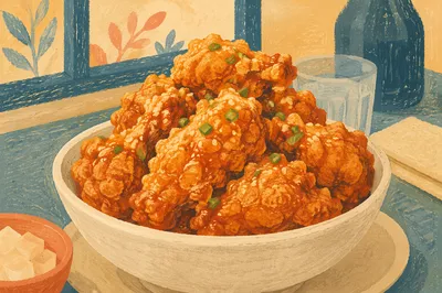 Crispy Golden Korean Fried Chicken Closeup