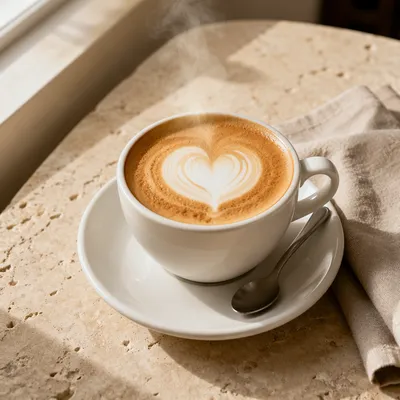 Heart Latte in Morning Cafe Light
