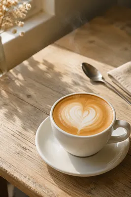 Cozy Heart Latte on Cafe Table