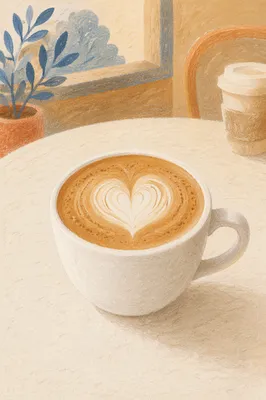 Heart Latte in White Ceramic Cup