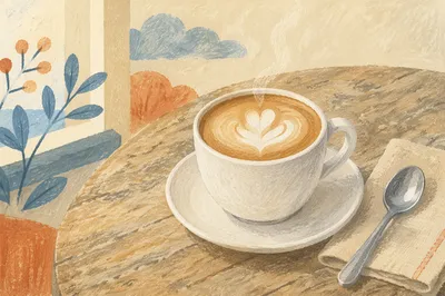 Heart Latte Art in Cozy Cafe