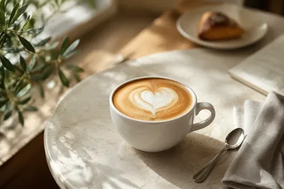 Heart Latte Art in Cozy Cafe