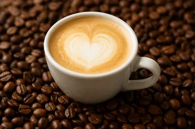 Heart Latte in White Cup Close-Up