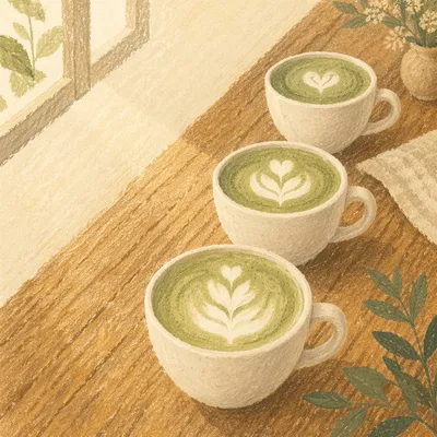 Overhead Matcha Lattes on Rustic Table