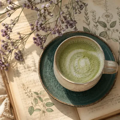 Cozy Matcha Latte on Botanical Pages
