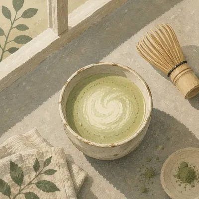 Overhead Matcha Latte in Ceramic Cup