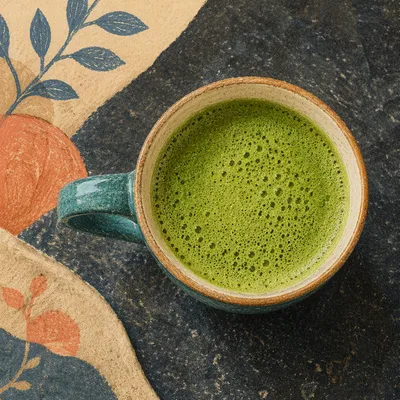 Overhead Matcha Latte in Ceramic Cup