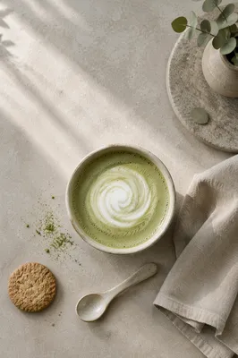 Overhead Matcha Latte in Ceramic Cup