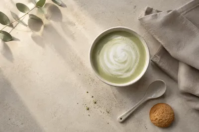 Overhead Matcha Latte with Ceramic Cup