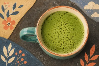 Overhead Matcha Latte in Ceramic Cup