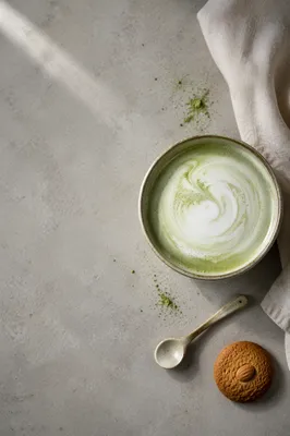 Overhead Matcha Latte in Ceramic Cup