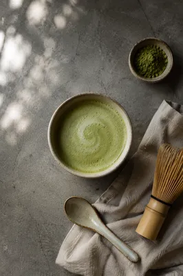 Overhead Matcha Latte in Ceramic Cup