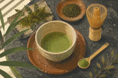 Artisanal Matcha Tea Ritual Over Stone Table