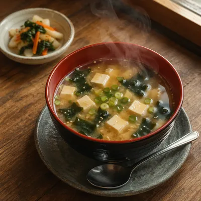 Steaming Miso Soup with Tofu and Seaweed