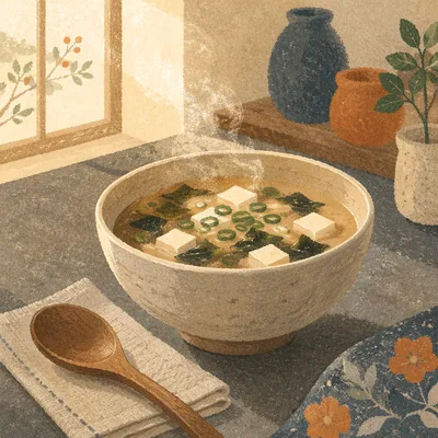 Steaming Miso Soup Bowl Morning Table