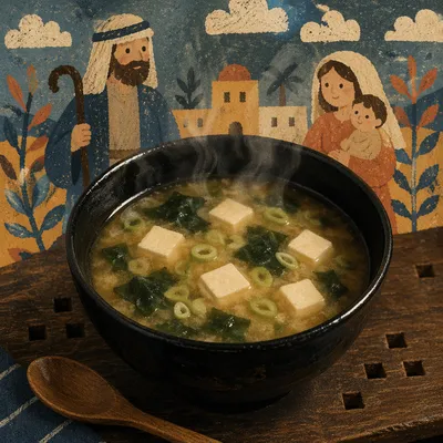 Steaming Miso Soup Bowl with Tofu