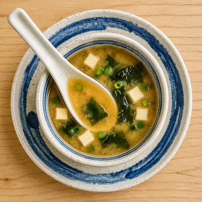 Japanese Miso Soup with Tofu and Seaweed