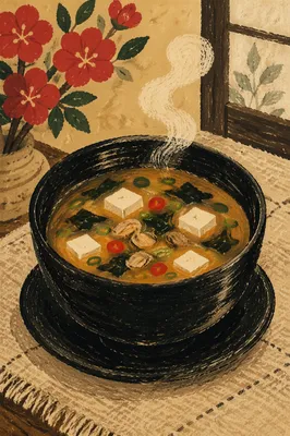 Steaming Miso Soup Bowl with Tofu