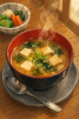 Steaming Miso Soup Bowl With Tofu