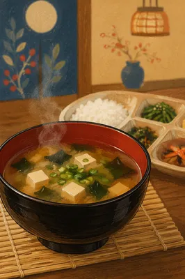 Steaming Miso Soup Bowl with Tofu