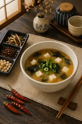 Rustic Miso Soup Bowl Table Scene